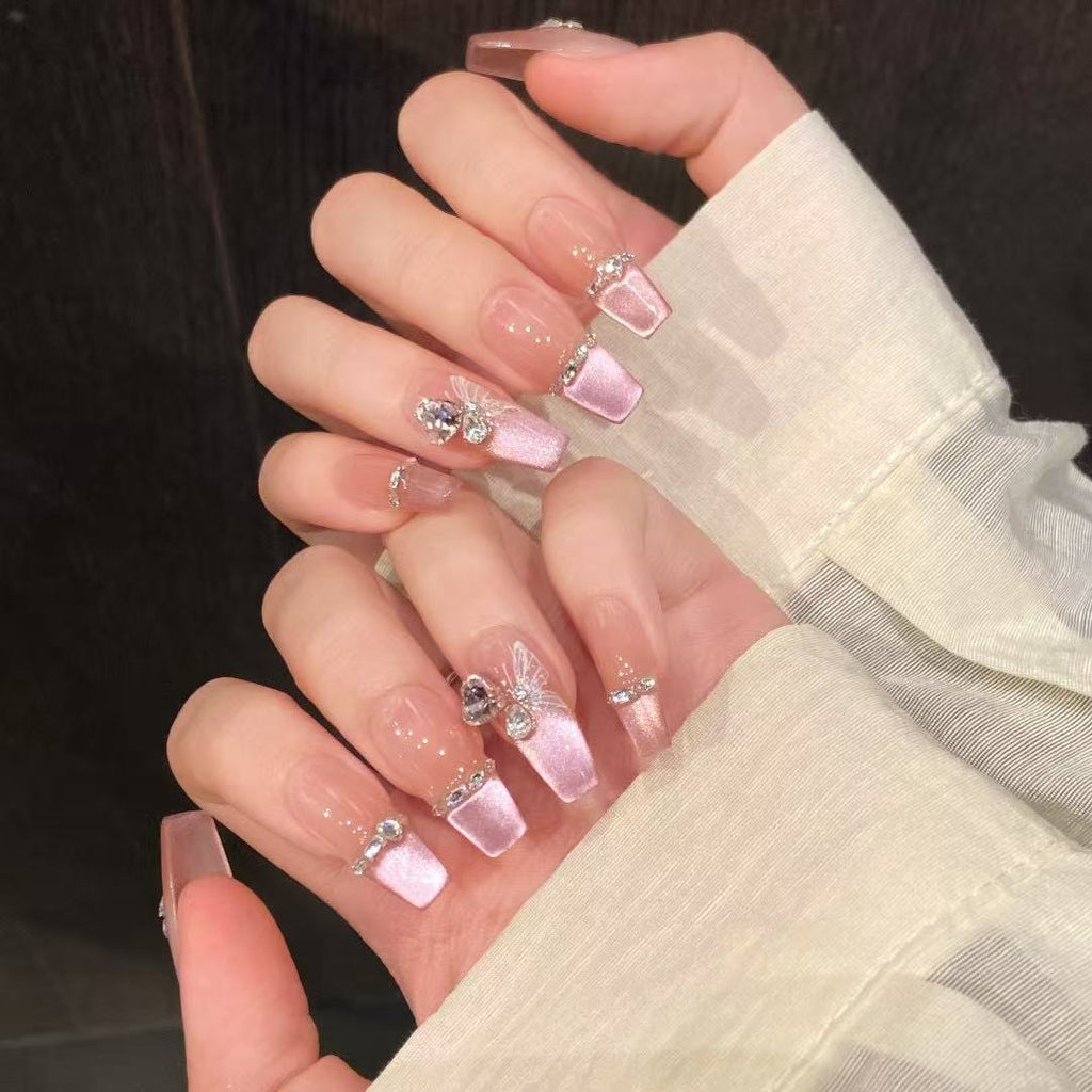 Ethereal 3D Ice-Butterfly & Shimmering Crystal Fringe Garland Fake Nails