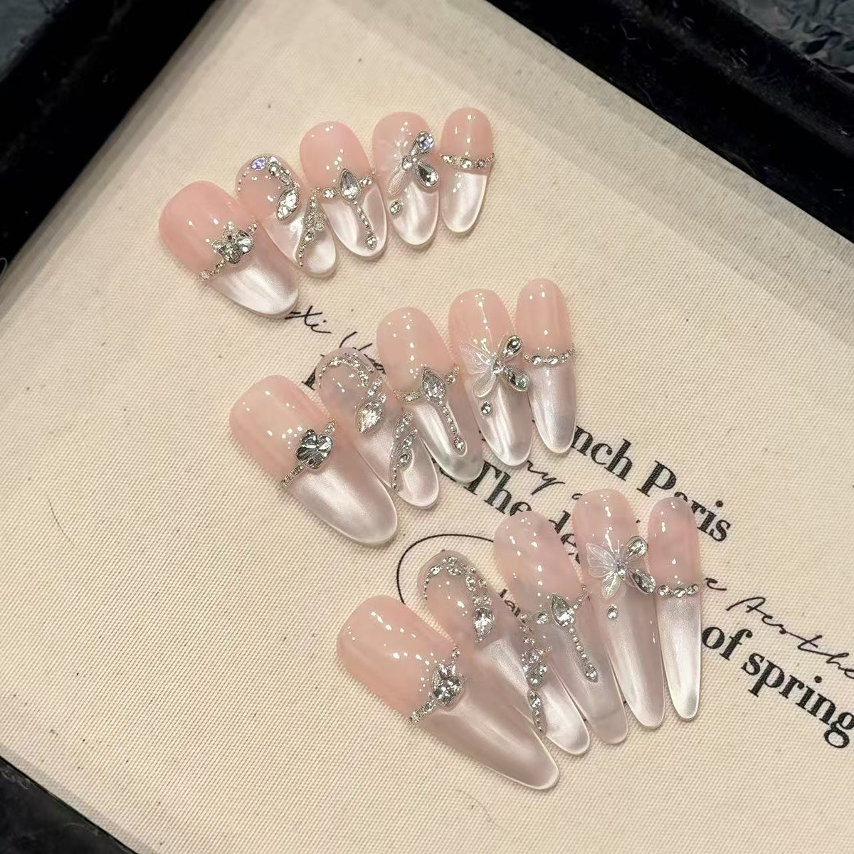 Premium Luxury Crystal Nude Shimmer Handcrafted Nails