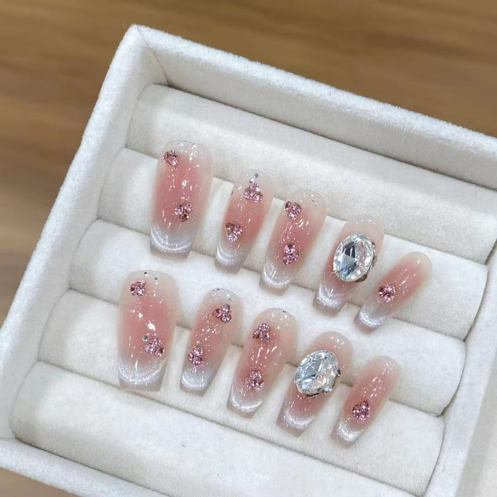 Ethereal 3D Ice-Butterfly & Shimmering Crystal Fringe Garland Fake Nails
