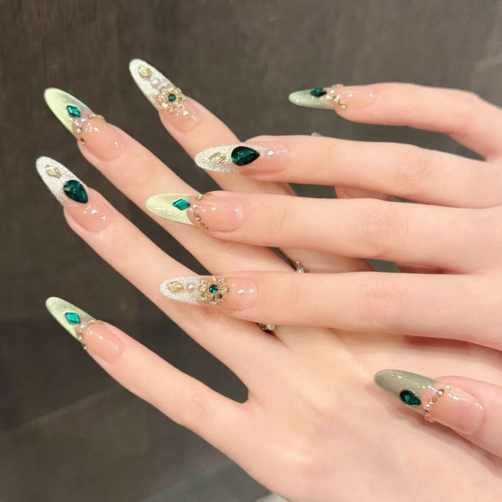 Ethereal 3D Ice-Butterfly & Shimmering Crystal Fringe Garland Fake Nails