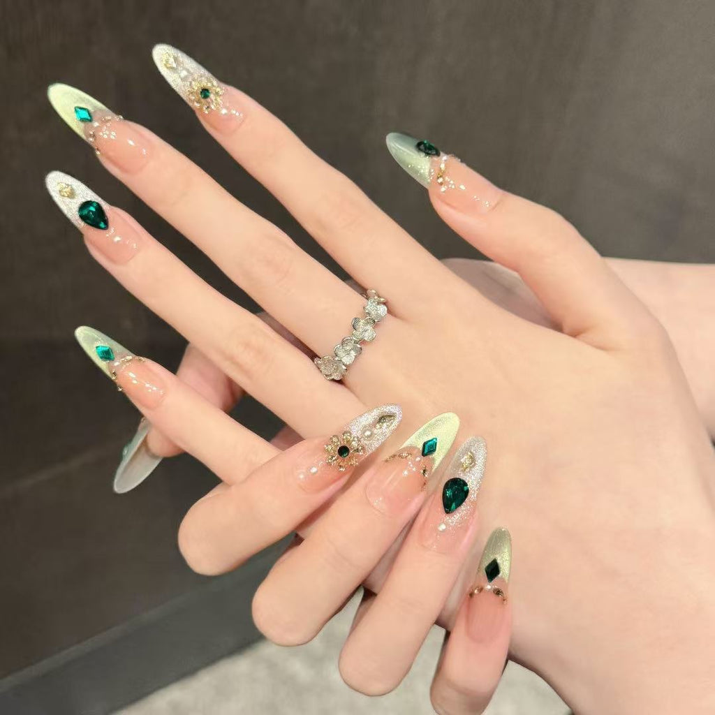 Ethereal 3D Ice-Butterfly & Shimmering Crystal Fringe Garland Fake Nails