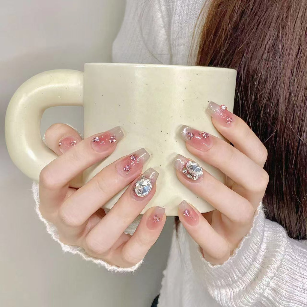 Ethereal 3D Ice-Butterfly & Shimmering Crystal Fringe Garland Fake Nails